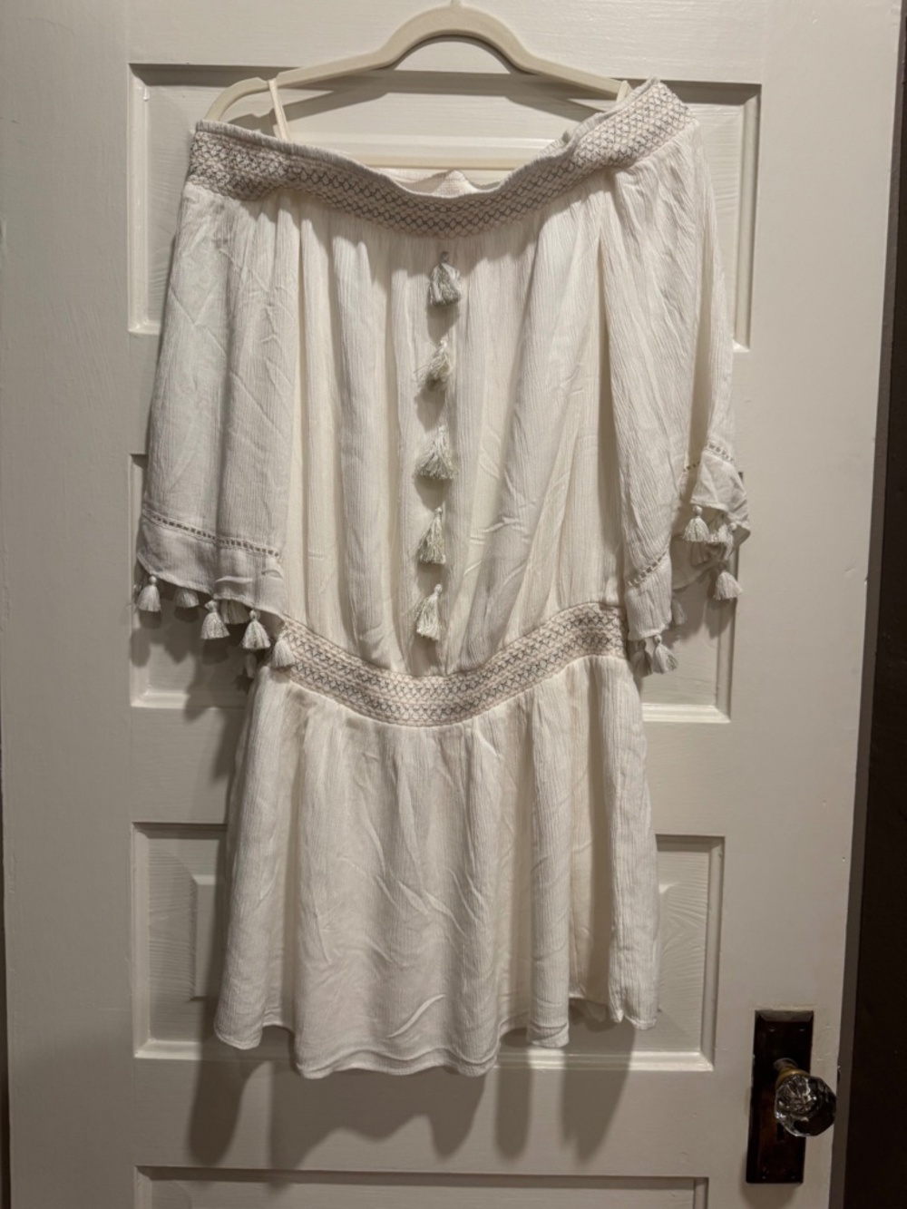 Lilly Pulitzer Joelle Dress L Resort White Off Shoulder Tassel Smocked